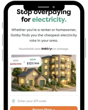 The Gatby app showing personalized electricity plans