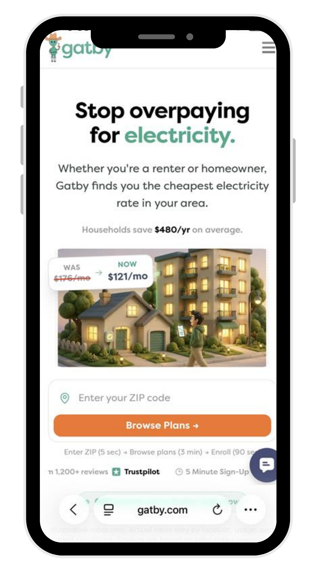 The Gatby app showing personalized electricity plans